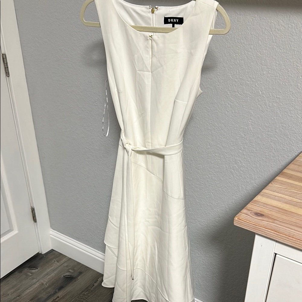 DKNY Cream Sleeveless Scoop Neck Midi Dress